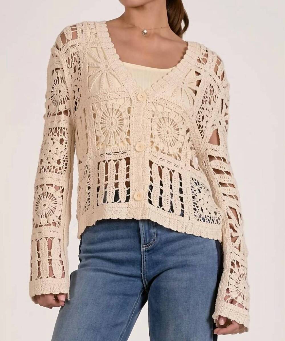 NEW ELAN cardi open knit sweater in natural